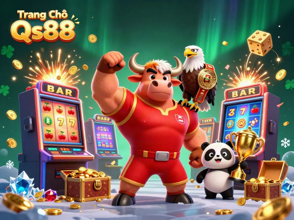 Experience the thrill of winning at Trang Chủ Qs88 with an exciting casino scene featuring a bull mascot.