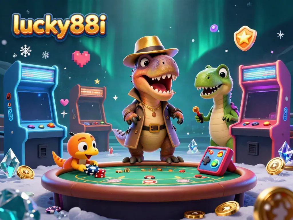 Witness the excitement of lucky88i with a velociraptor counter, stegosaurus pit boss, and compy pickpocket in a lively casino scene.