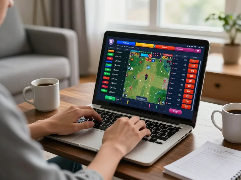 Engaging in vb88game sports betting at home using laptop, analyzing odds for informed decisions.