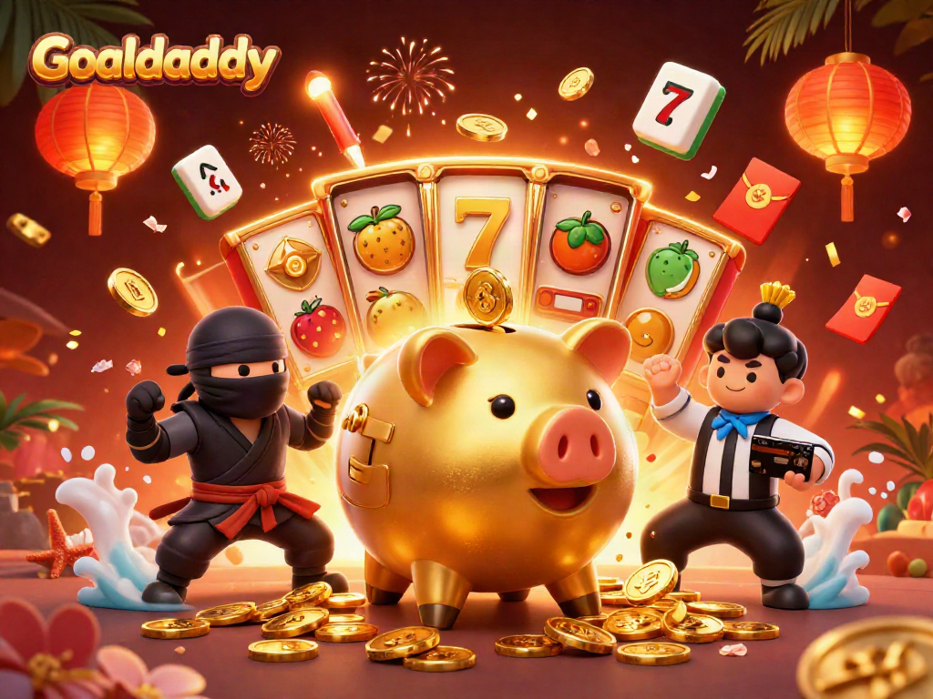 Experience the excitement of Goaldaddy with a dynamic gambling scene featuring vibrant characters and slot elements.