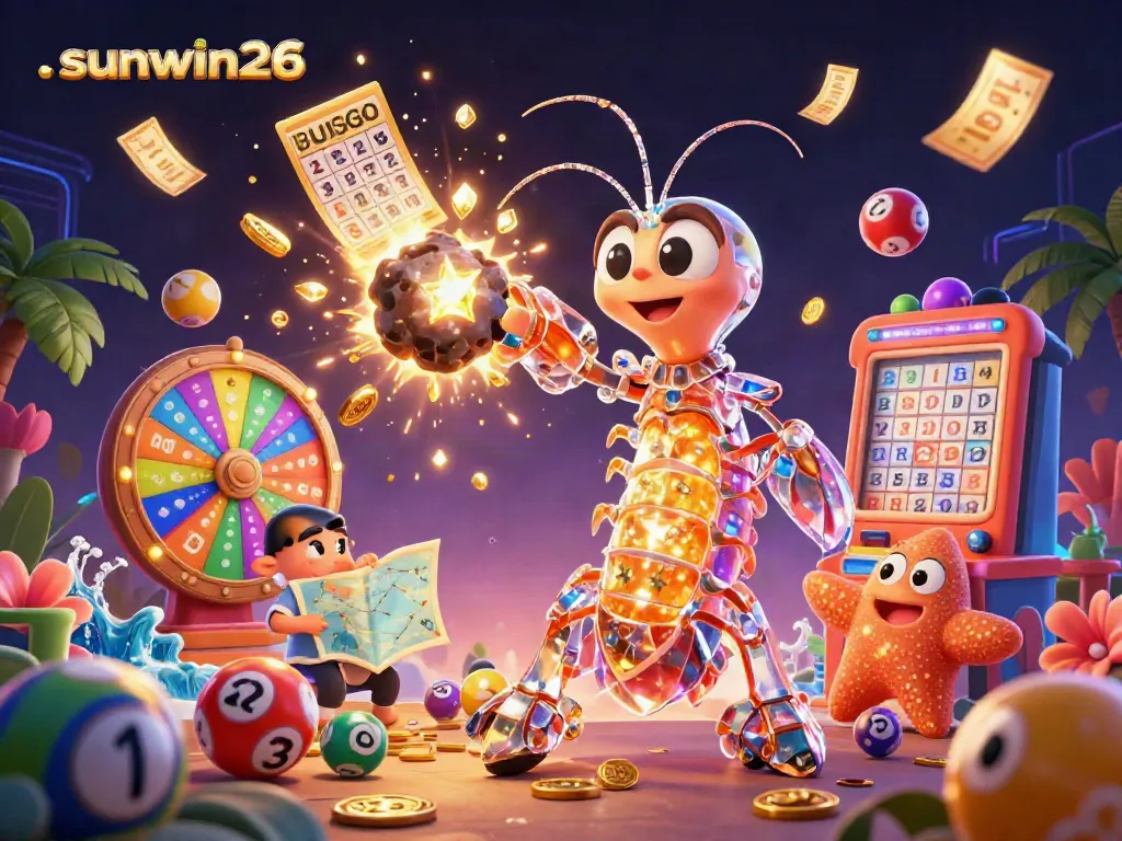 Engage with the sunwin26 jackpot experience as the galactic samurai shrimp bursts through an asteroid showering golden gems and lottery balls.