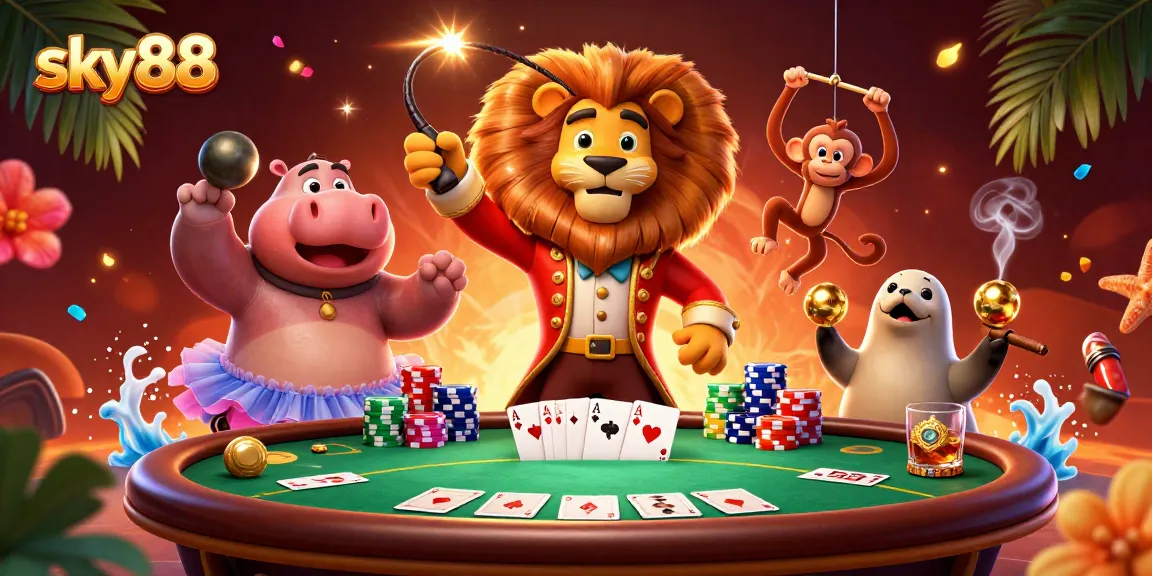 Engage with sky88's vibrant casino scene featuring lively characters and rich gaming elements.