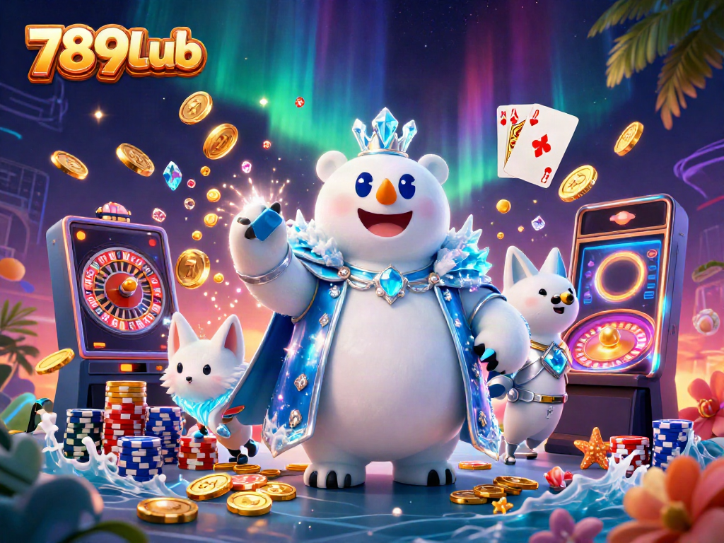 Engage in thrilling gameplay with the vibrant 789CLub featuring a polar bear and fox in a magical casino setting.