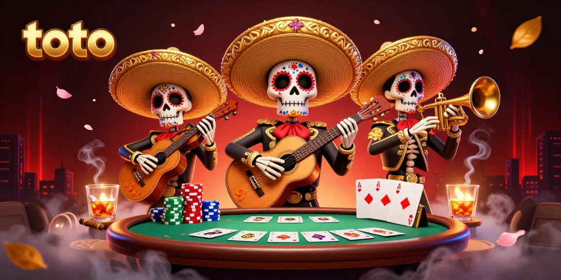 Experience thrilling poker action with a vibrant toto-themed scene featuring a lively mariachi band.