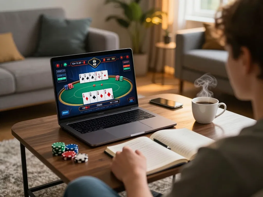Engaging online gaming session at https://bl555.agency/ with poker gameplay and strategic notes for responsible gambling.
