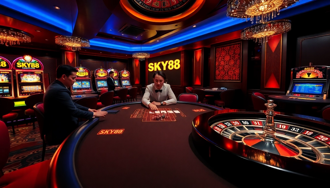 Experience the thrill of betting at SKY88 casino with vibrant table games and slot machines.