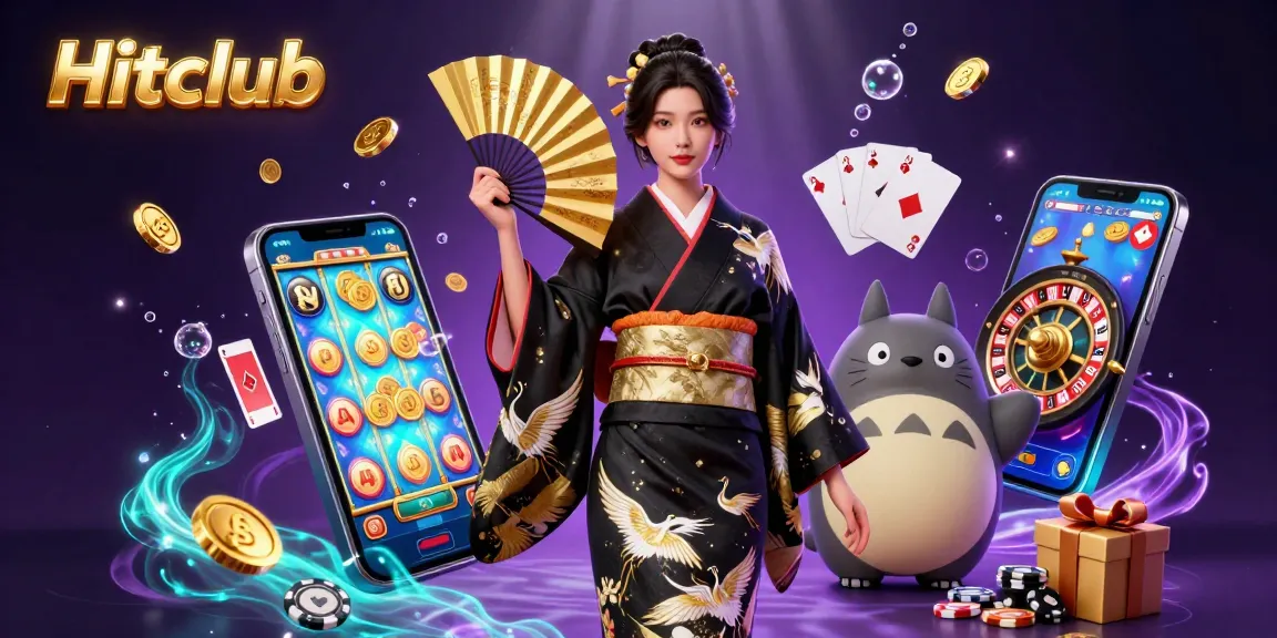 Spin to win at Hitclub with vibrant Asian-themed characters amidst dynamic casino elements.