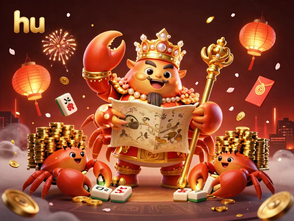 Engage with the vibrant hu online gaming experience featuring a golden crab emperor amidst festive casino elements.