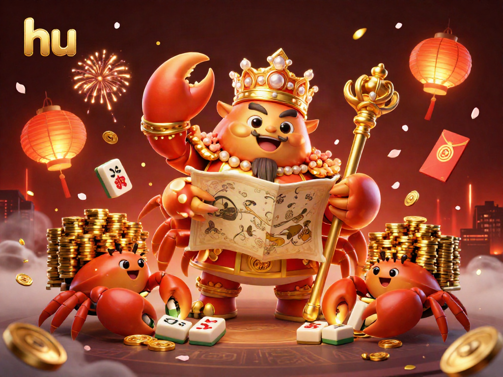 Engage with the vibrant hu online gaming experience featuring a golden crab emperor amidst festive casino elements.