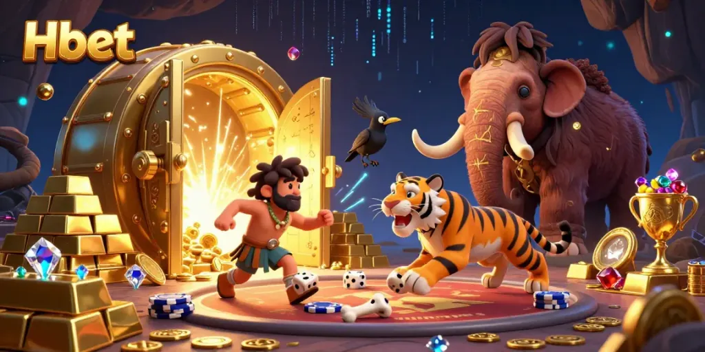 Join the exciting world of Hbet with cavemen and mythical creatures in a prehistoric casino adventure!