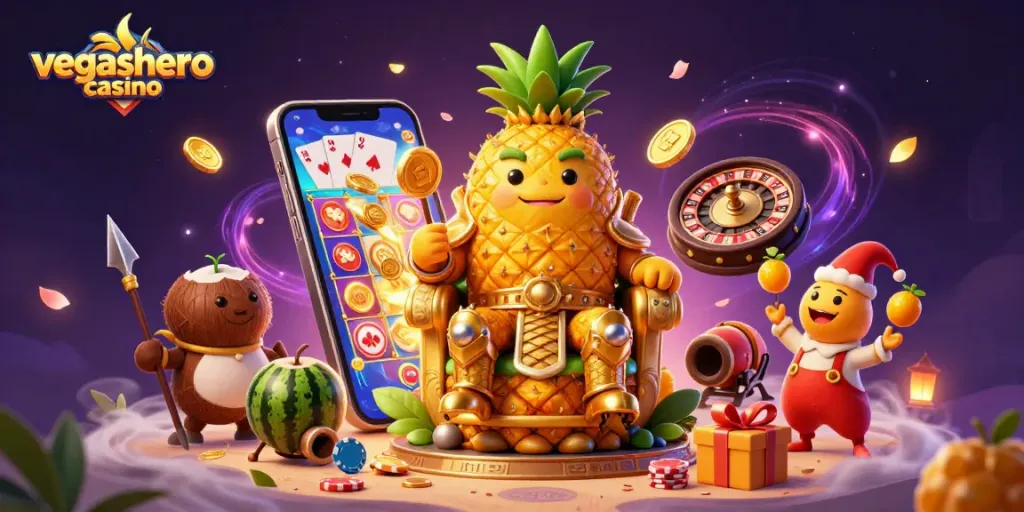 Experience the vibrant world of vegashero casino with a 3D illustration featuring engaging casino elements.