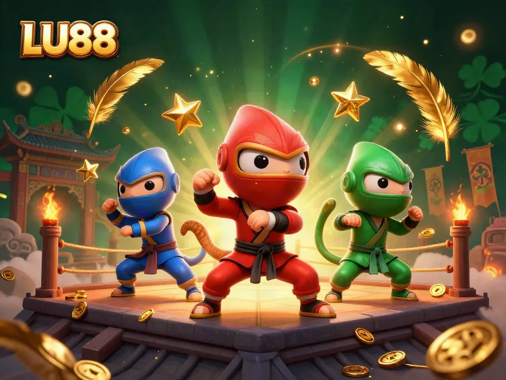 Experience thrilling gameplay at LU88 with three dynamic ninja chameleons in a vibrant casino scene.