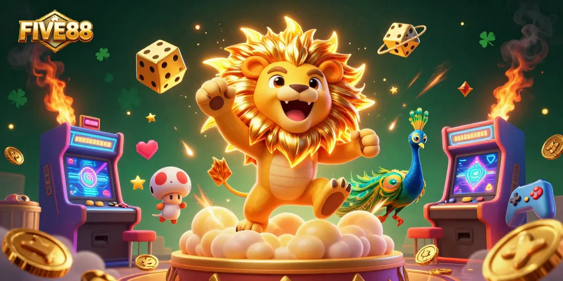 Experience thrilling games with FIVE88, where vibrant 3D characters and casino elements engage players in a dynamic gambling scene.