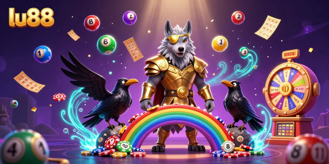 Experience lu88's thrilling gaming with vibrant characters and dynamic lottery elements in a magical casino setting.