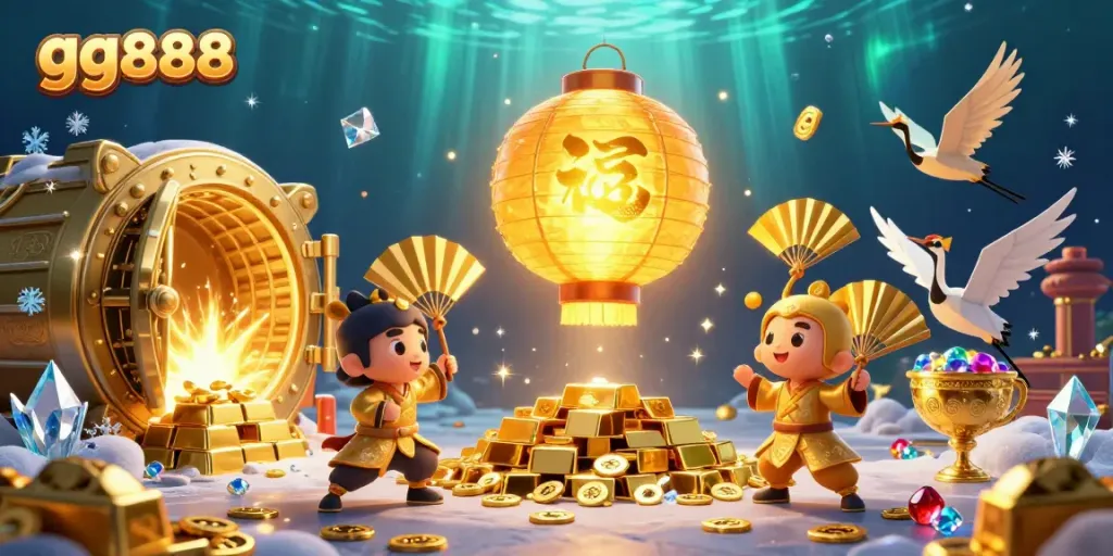 Join the excitement at gg888 with our vibrant casino illustration showcasing thrilling gameplay and lucky symbols.