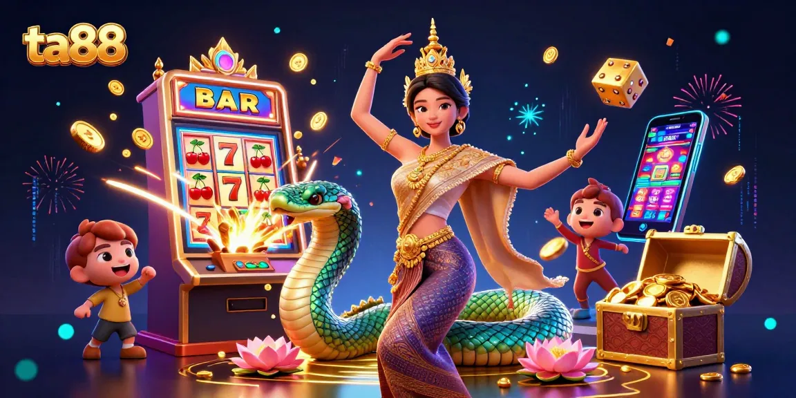 Experience exciting wins at ta88, featuring vibrant casino elements and a captivating Thai dancer.