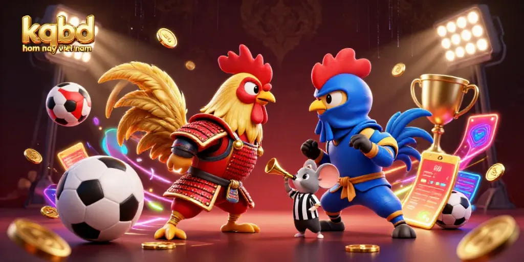 Witness the intense showdown between twin fighting roosters in kqbd hom nay viet nam as dynamic sports elements fill the scene.