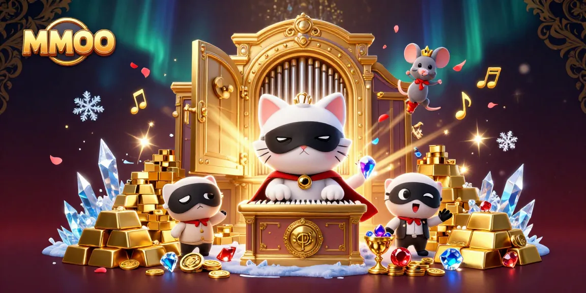 Engage with MMOO at a vibrant casino filled with treasures and animated characters.