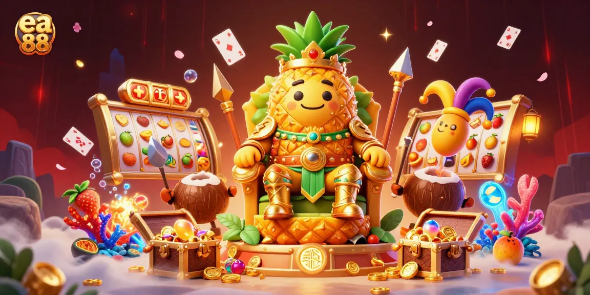 Experience the excitement of ea 88 with golden pineapple king and spinning slot reels in a vibrant casino.