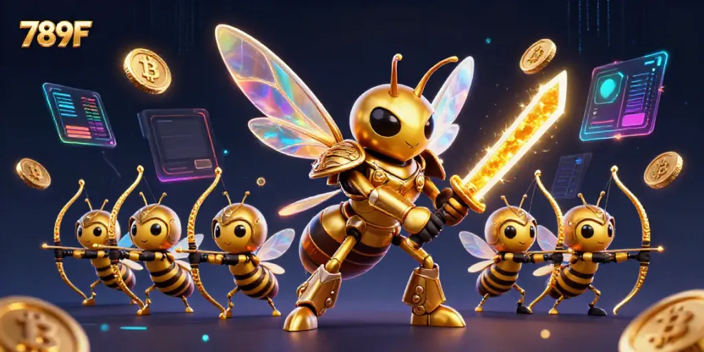 Experience thrilling action with 789F's energetic gambling scene showcasing vibrant characters and innovative game elements.