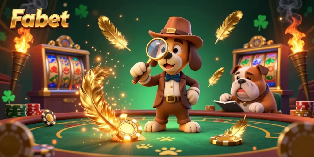 Engage in thrilling gambling action at Fabet with a detective cartoon character and vibrant casino elements.