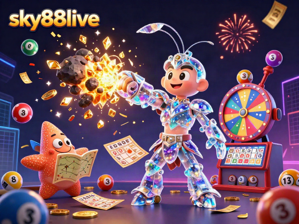 Sky88live offers vibrant gaming excitement with colorful lottery balls, golden prizes, and festive energy effects.