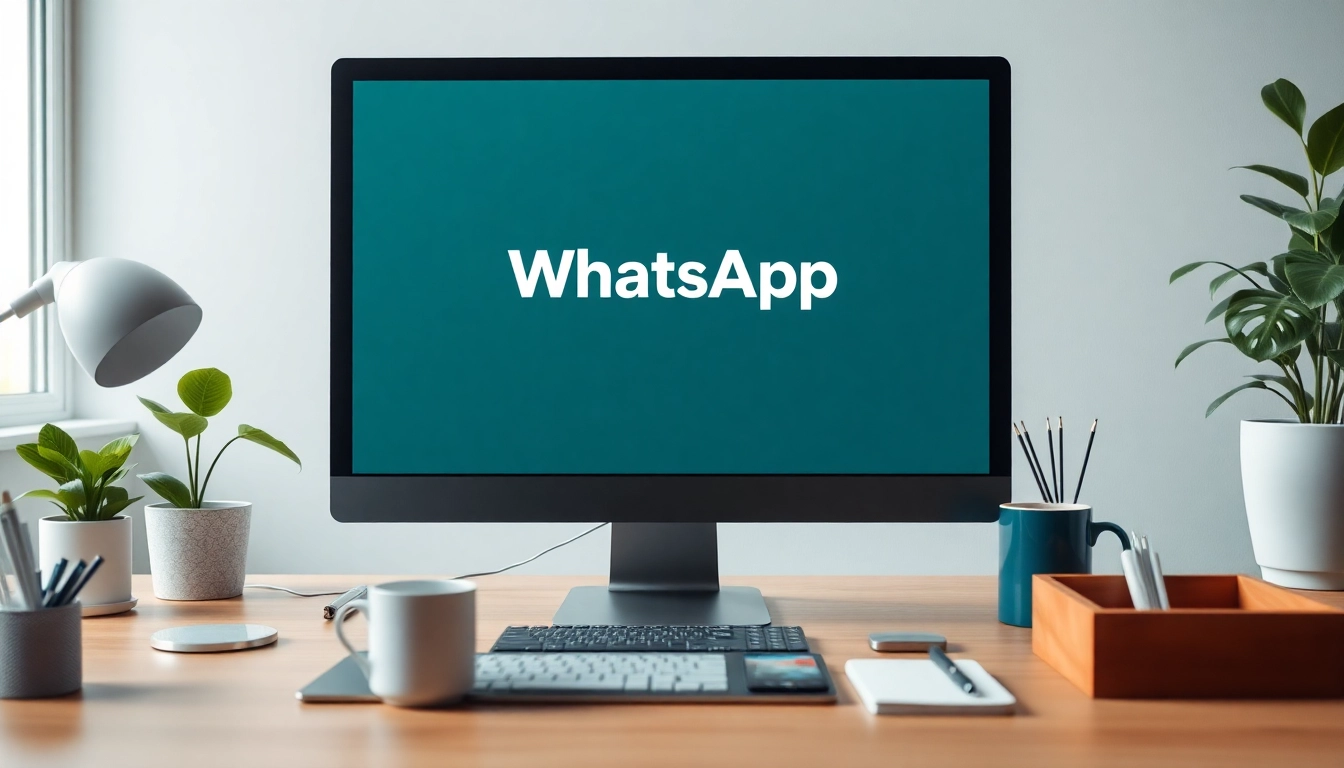 Image showcasing WhatsApp网页版 on a modern computer screen in a professional workspace, illustrating effective communication.