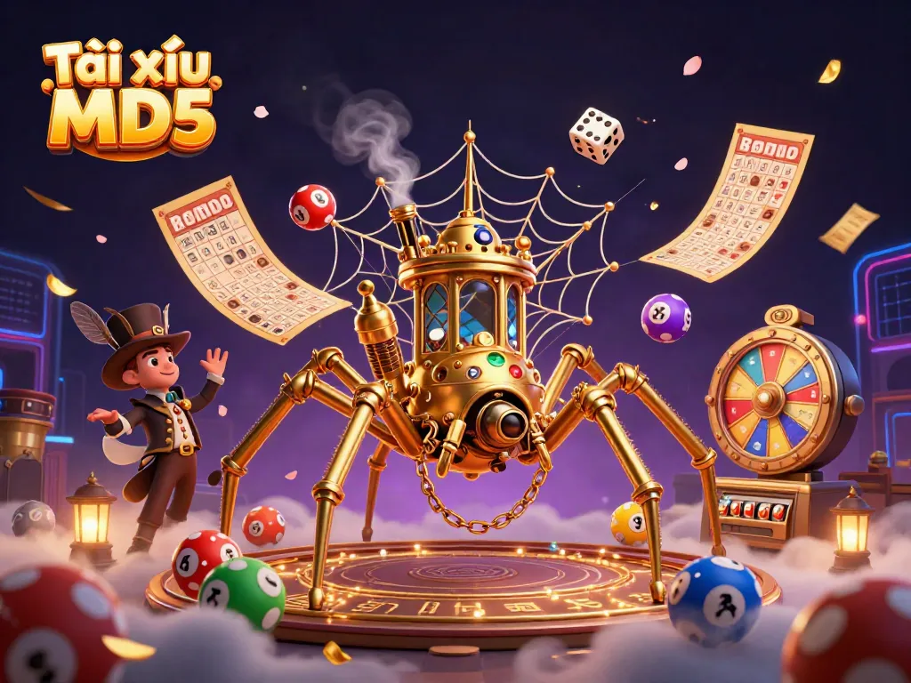 Engaging scene of Tài xỉu MD5 featuring steampunk characters amidst colorful casino elements, capturing excitement.