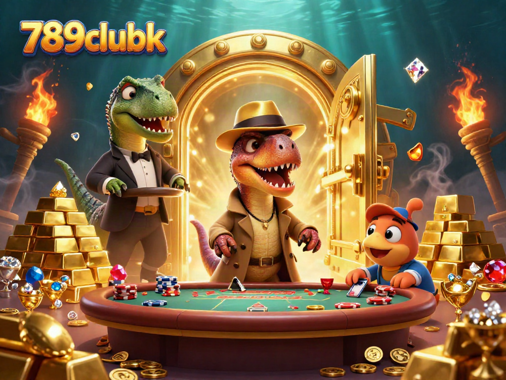 Experience thrilling gameplay at 789clubk with a captivating blackjack scene featuring a velociraptor card counter.
