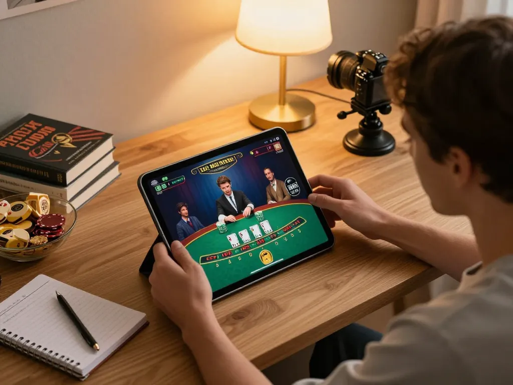 Experience exciting online blackjack gameplay with 789 win on a tablet in a cozy home environment.