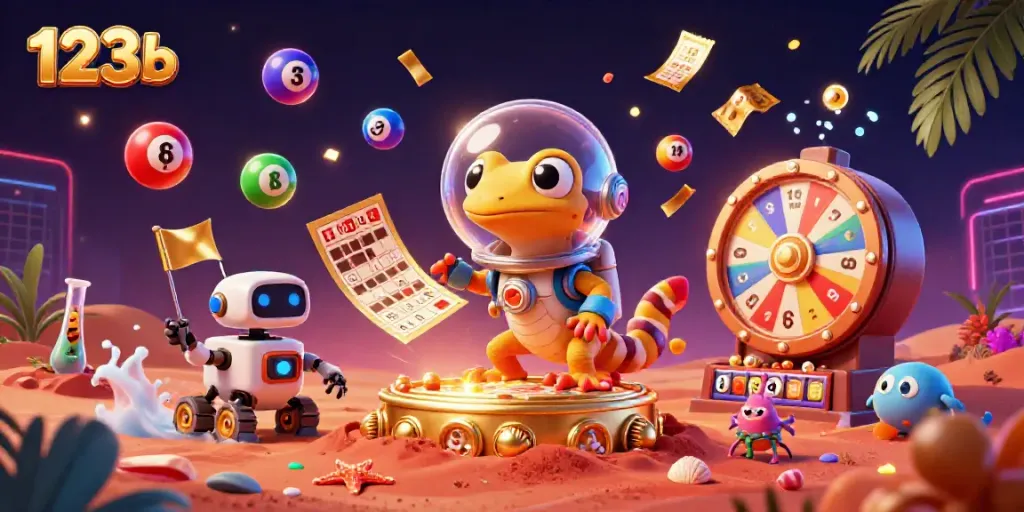 Join the Martian gecko and robot in a quest for treasures at 123b’s golden casino!