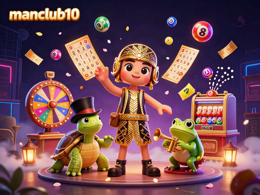 Experience the excitement of manclub10 with vibrant casino elements and charming characters at play.