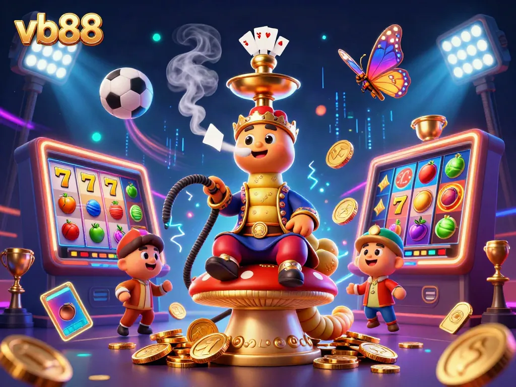 Experience thrilling jackpots at vb88 with exciting slot reels and vibrant game symbols in a dynamic casino scene.