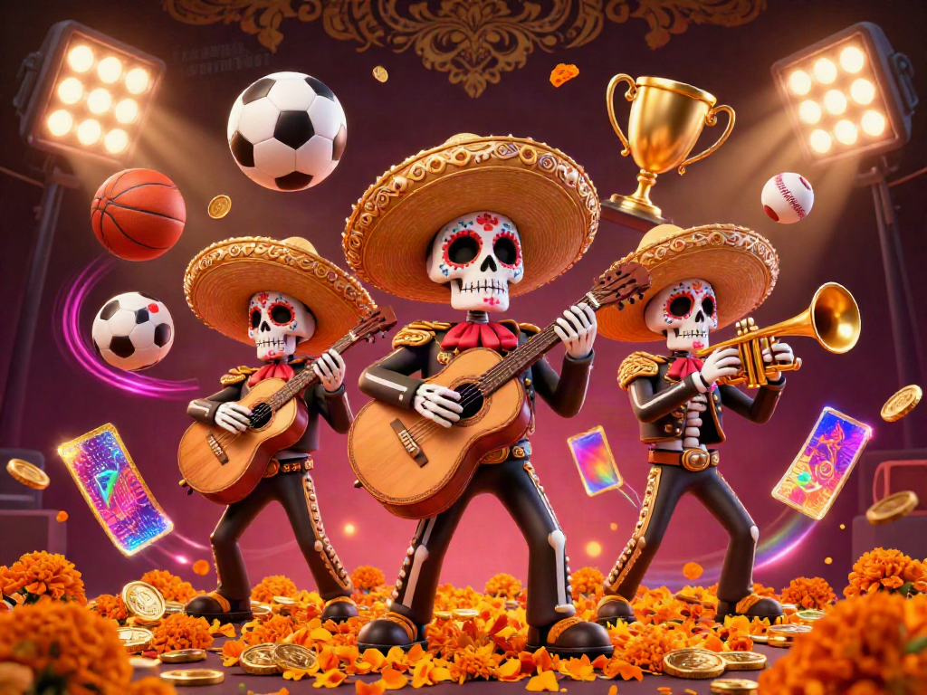 Engage in thrilling gaming at trang chủ sunwin, with a lively mariachi band amidst vibrant sports elements.