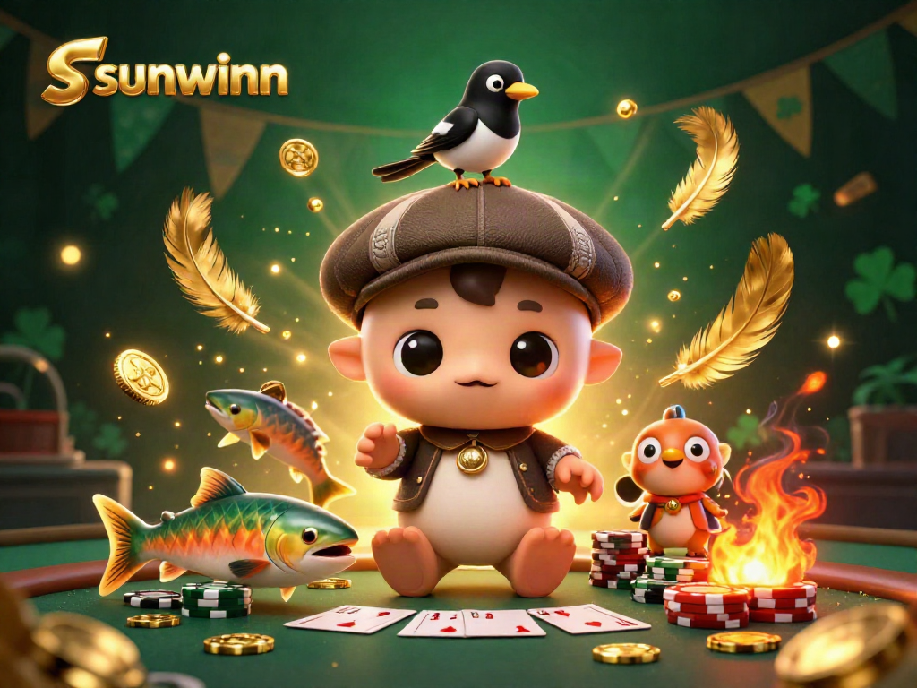Experience poker action at sunwinn with vibrant characters and casino elements.