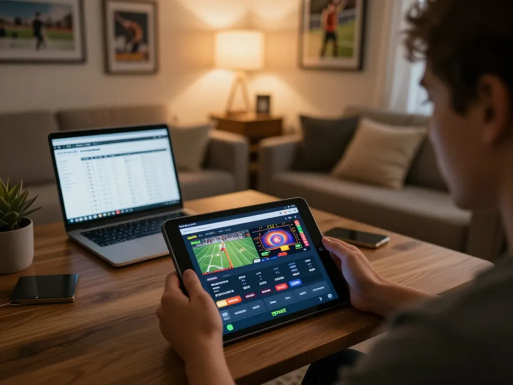 Engaging with the 9bet platform during a cozy online gaming session at home.