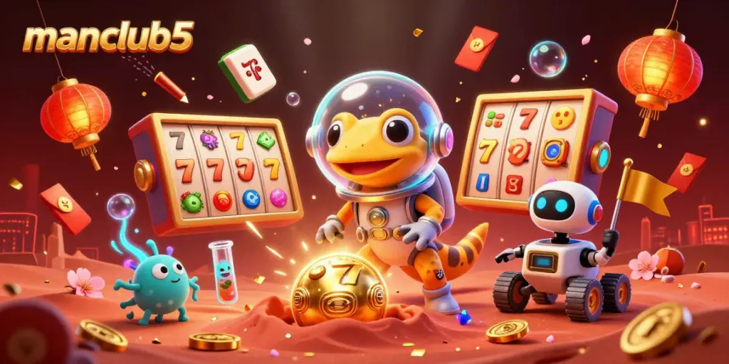 Play slots and celebrate wins at manclub5 with a vibrant Martian casino scene.
