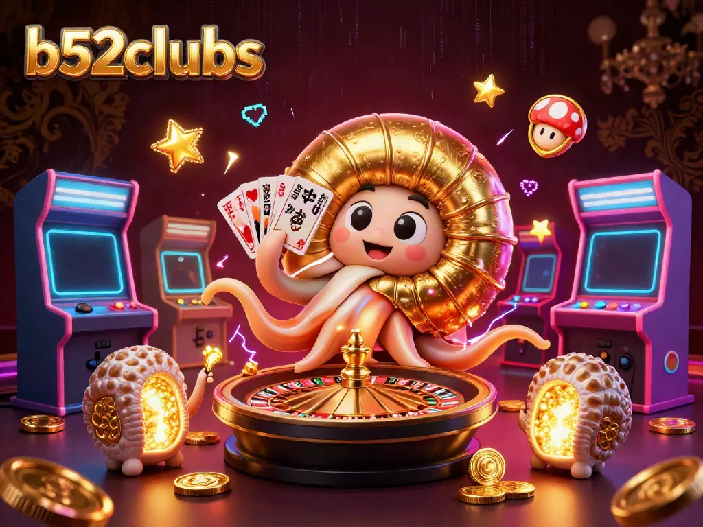 Experience the thrill of b52clubs in a vibrant casino scene featuring a giant nautilus with cards and glowing ammonites.