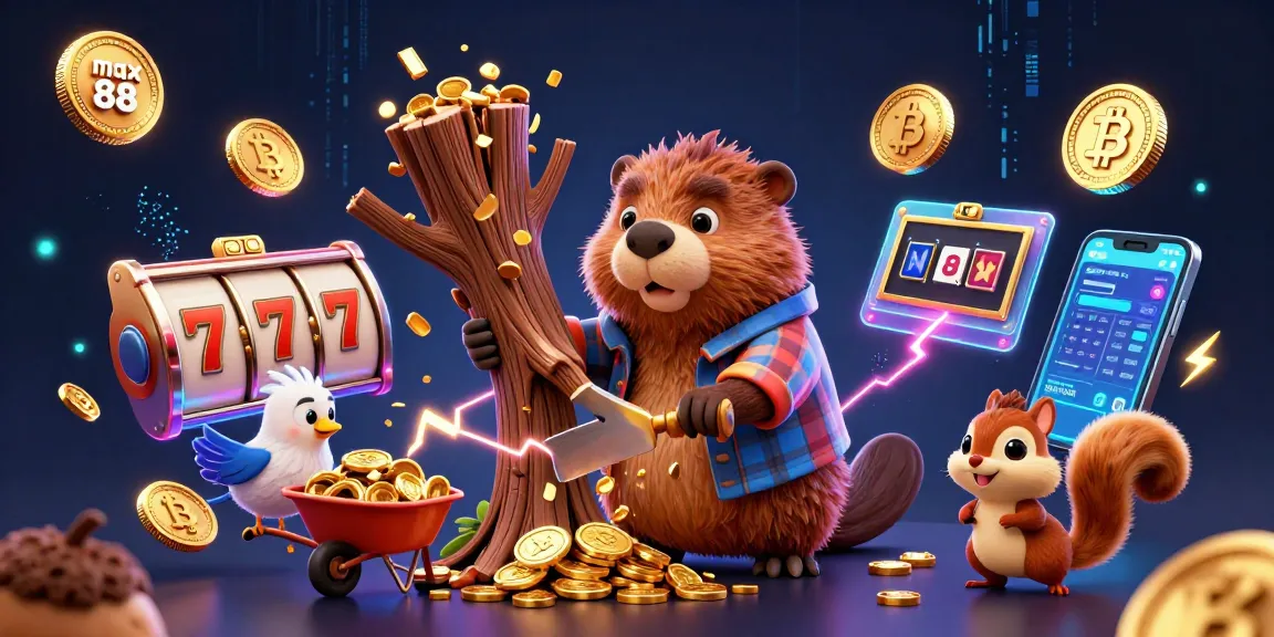 Win big with max 88 in this vibrant 3D cartoon casino scene full of gold coins and jackpots.