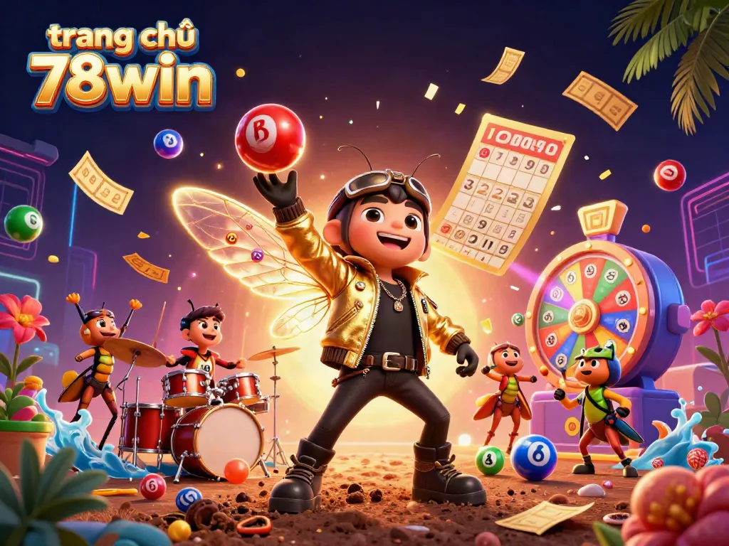 Experience excitement and winning vibes with trang chủ 78win's vibrant lottery scene featuring dynamic characters.