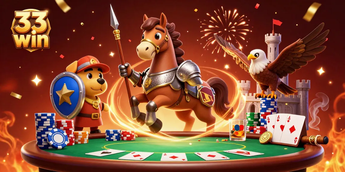 Engage with epic 33 win poker battles featuring knights and festive casino elements.