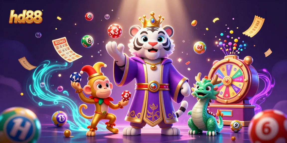 Engage in thrilling gameplay at hd88 with a vibrant casino scene featuring a tiger and playful monkey.
