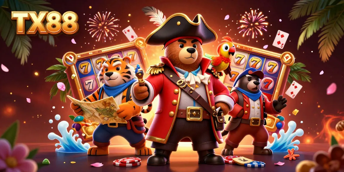 Experience thrilling gaming at TX88 with dynamic 3D cartoon characters and vibrant casino elements.