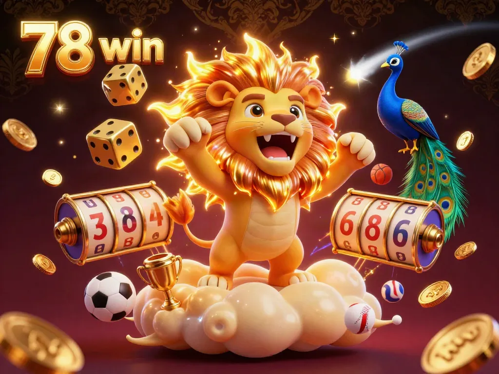 Engage with 78 win's thrilling gaming scene, featuring dynamic 3D characters and vibrant slot reels.