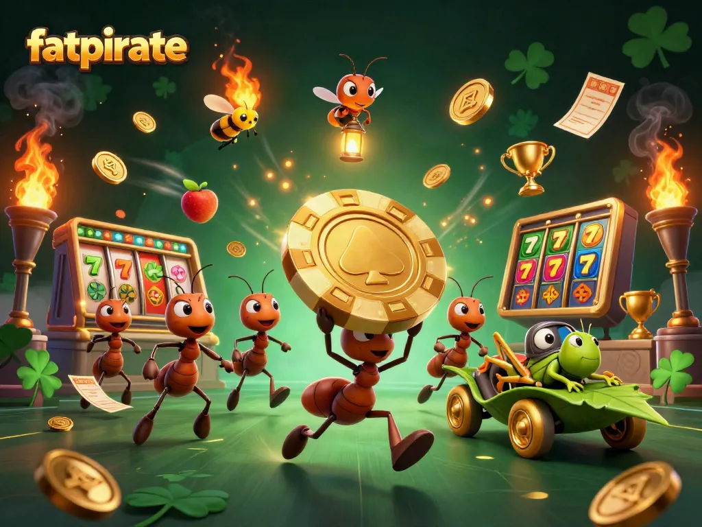 Experience the thrilling fatpirate adventure as ants steal giant poker chips in an energetic casino setting.