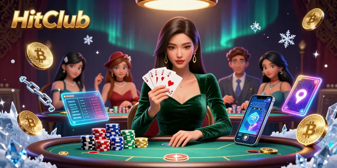 HitClub adds excitement to poker with a determined player surrounded by digital casino elements.