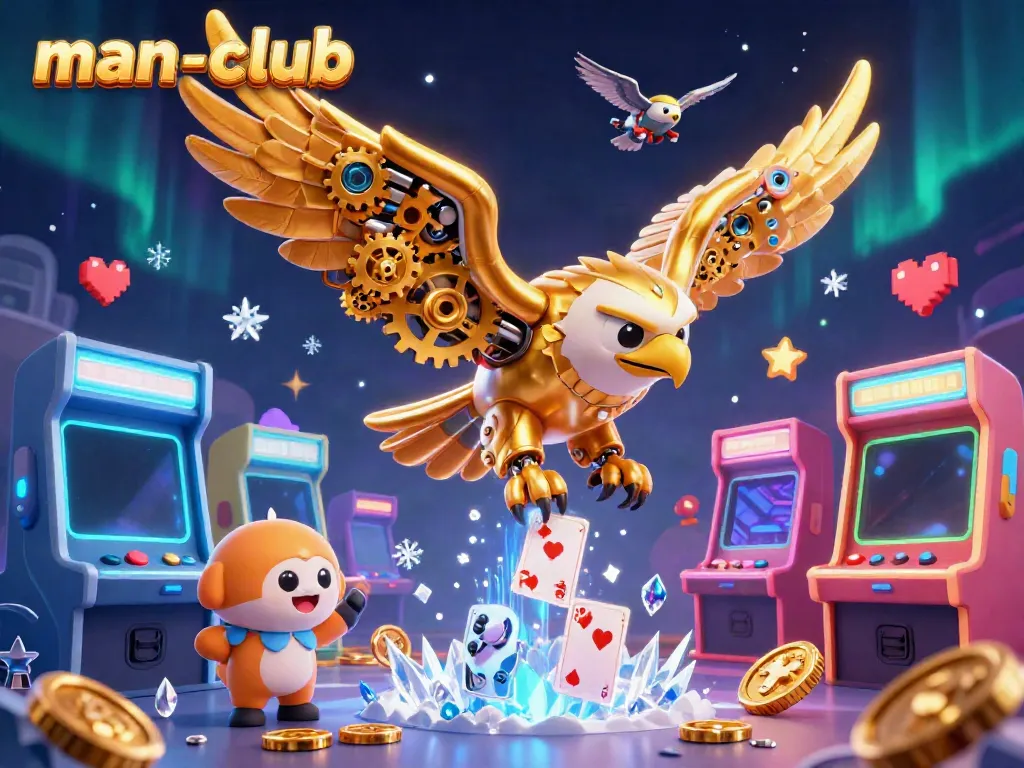 Experience the thrill of man-club gaming with our dynamic casino illustration featuring an eagle and holographic cards