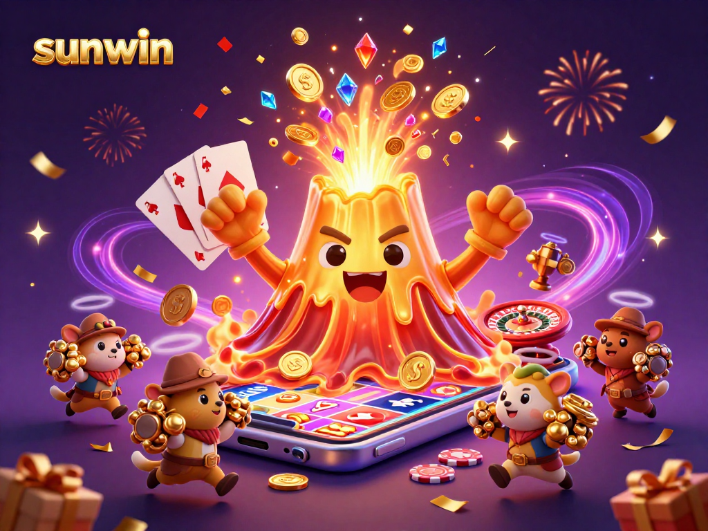 Play exciting games at sunwin while golden coins and treasures erupt around a golden volcano.