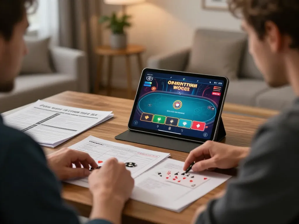 Engaging in online poker strategy at nhà cái 11BET while focused in a stylish home office.