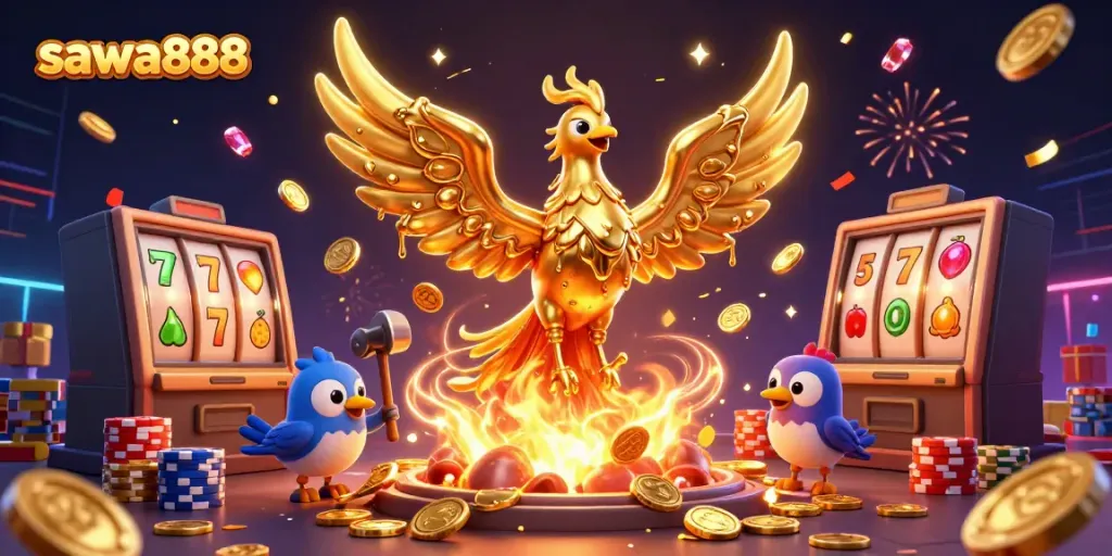 Experience the exciting world of sawa888 with golden phoenix and vibrant slot elements.